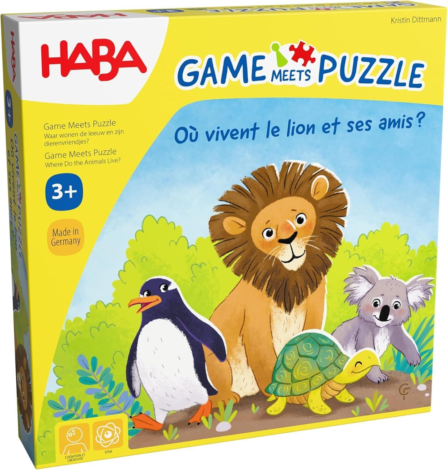 Haba Houten Puzzel Waar wonen de leeuw en zijn dierenvrienden? met houten dierenfiguren