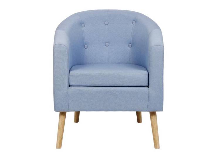 Fauteuil Scandinave - Tissu Bleu - Pieds Bois - Style Moderne