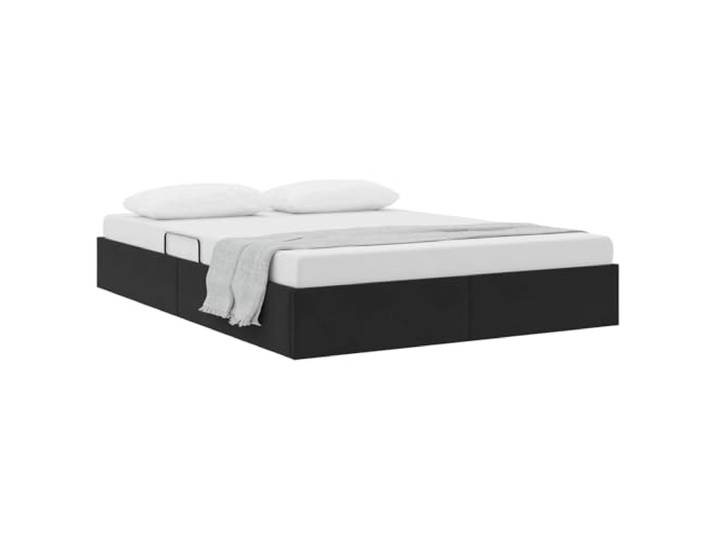 SKTQYQO Ottoman-Bett, Schwarz, 140 x 200 cm, Samt Hydraulisches Heben, Metallstruktur, Kapazität 280 kg, Verwendung im Innenbereich