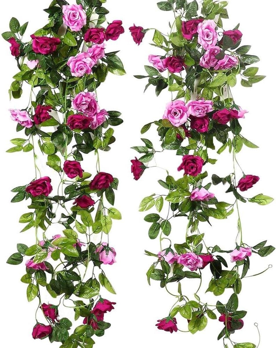 Kunstrozenslinger Ranken met Zijden Bloemen in Magenta - 240 cm