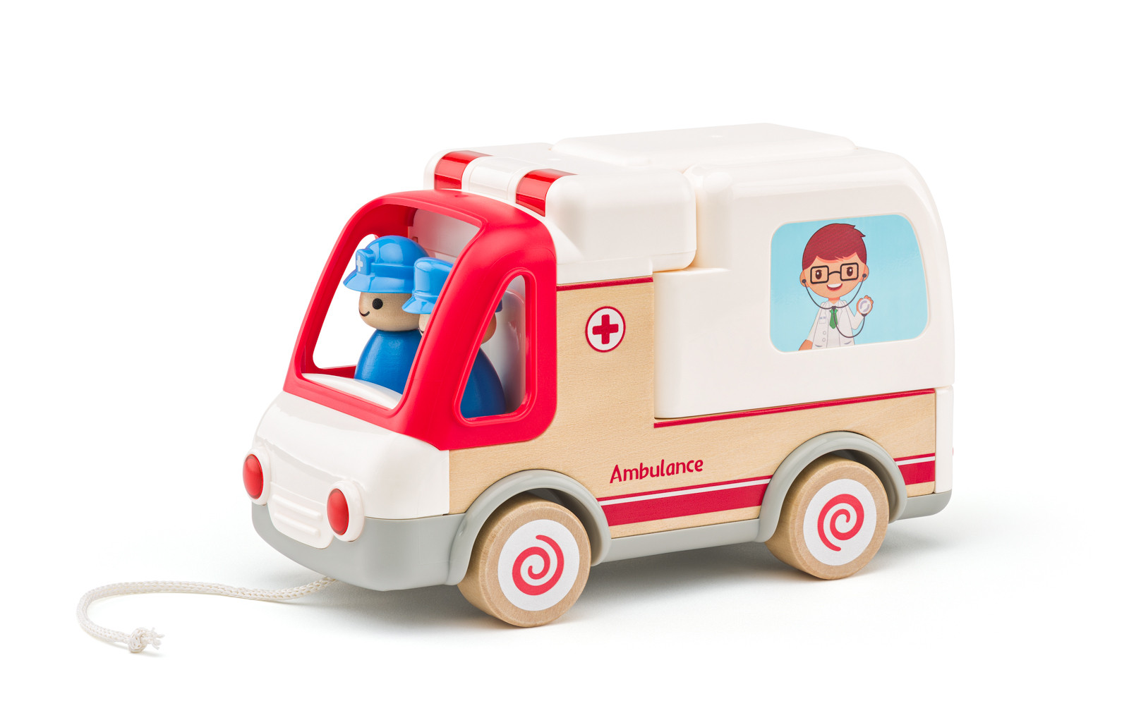 Woody Auto met ambulancegeluiden en -lichten