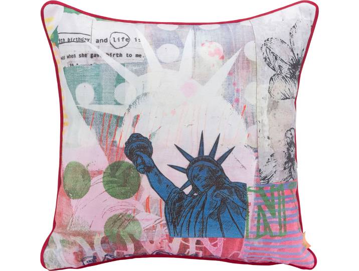 Dekokissen H.O.C.K. Lieblingsstädte NEW YORK , bunt (rosa, gelb, mais, bedruckt), B:45cm H:10cm L:45cm, Polyester, Dekokissen_Sitzkissen_Kissenhüllen, Dekokissen, mit New-York-Motiv, Wendekissenhülle mit Füllung, 1 Stück