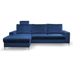 ECKSOFA GRIFO L-S Blau Velours-Stoff mit Schlaffunktion