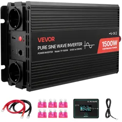 VEVOR 1500-W-Wechselrichter, 12 V DC auf 230 V AC, reiner Sinus-Wechselrichter, mit Fernbedienung, USB- & Typ-C-Anschlüsse, 2 AC-Steckdosen, Schnellladung für RV, LKW, Outdoor-Camping