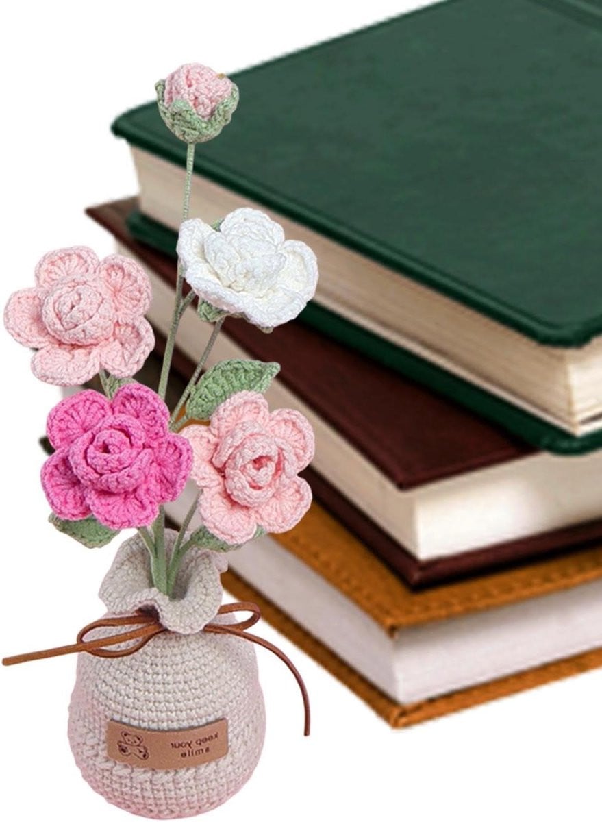 Handgemaakte gehaakte bloemen decoratie - Roze - Hoogte: 24 cm