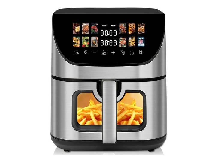 WHEELYOU Heißluftfritteuse XXL Airfryer 9L mit LED-Farbdisplay & Sichtfenster, 1800 W, 9L Frittierkorb, LED-Touchscreen, Sichtfenster für gesunde Mahlzeiten.