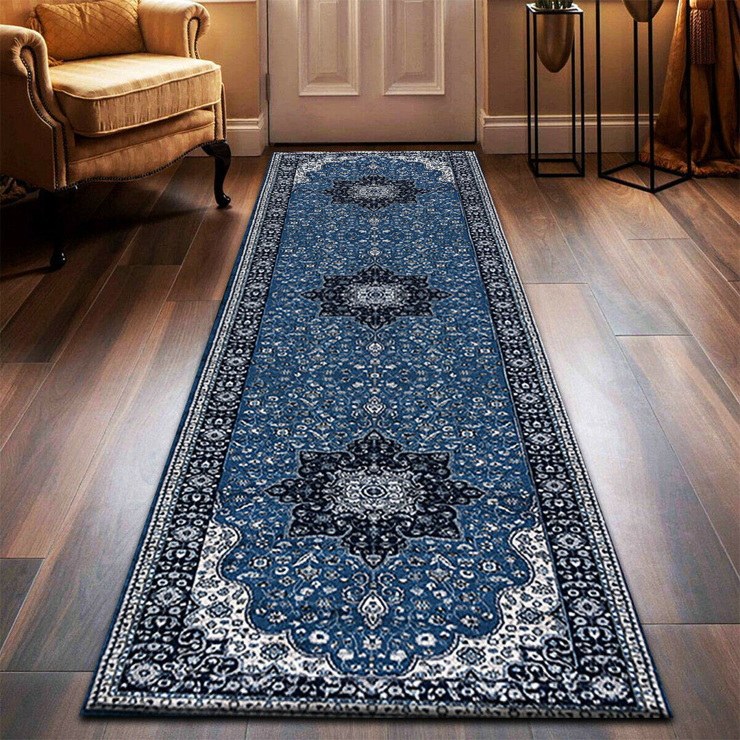 Three Posts Non Slip Large Traditional Rugs Living Room Bedroom Carpet Hallway Runner Rug Blue Runner 80 x 300cm
