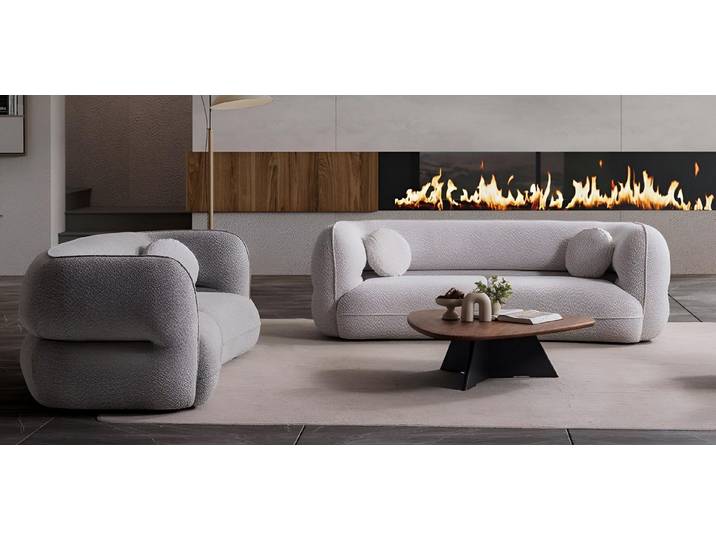 JVmoebel 3-Sitzer Graue Designer Polstercouch von JVMoebel mit komfortablem Stoff, 2 Teile, Made in Europa