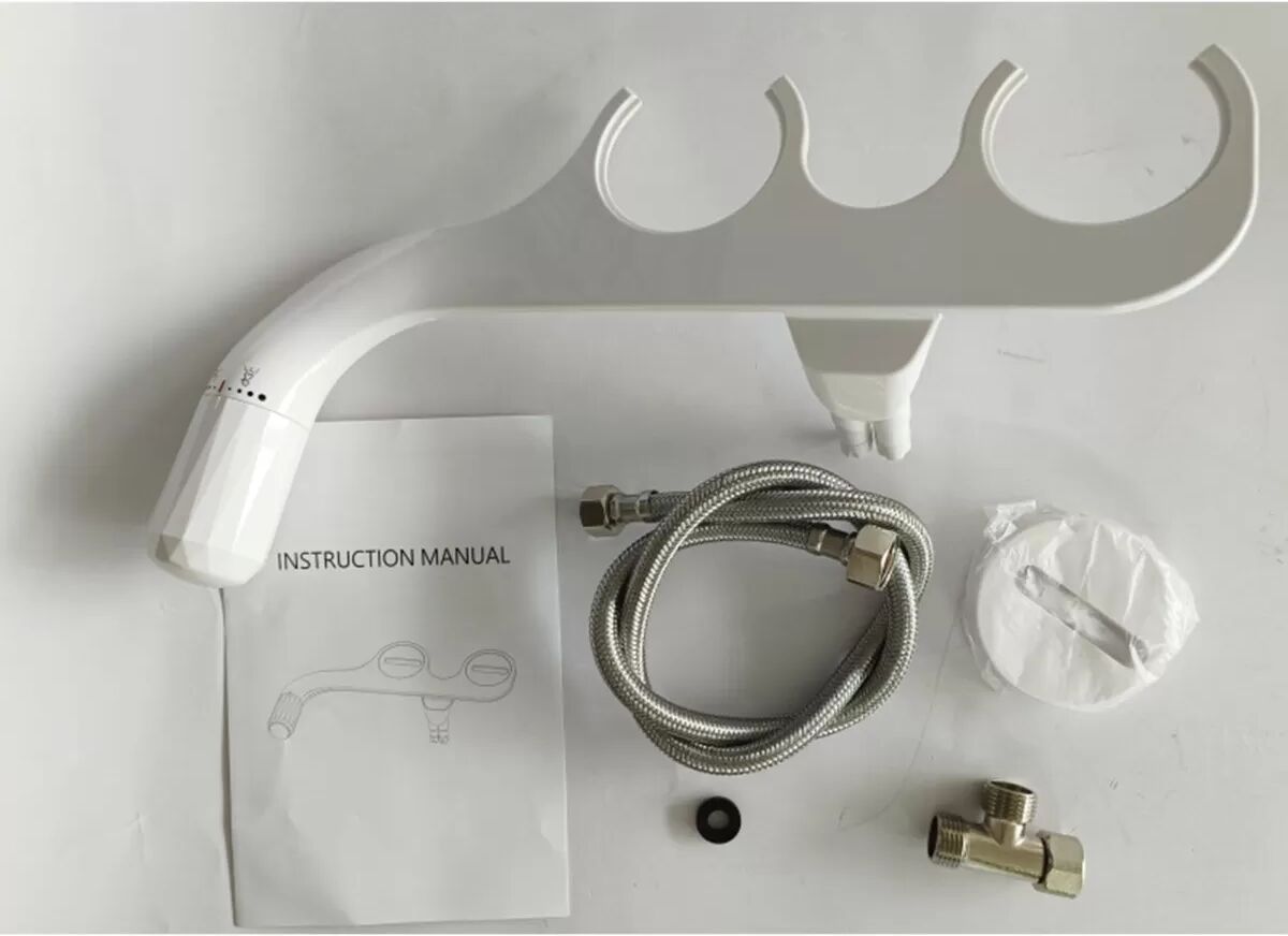 INF Accessoire de Bidet Ultra-Fin à Double Buse avec Pression d'Eau Réglable - Connecteur 3/8"