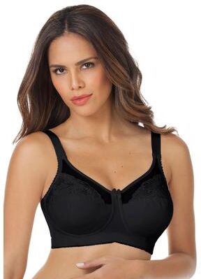 Plus Size Women's Embroidered Wireless Bra by Elila in Black (Size 48 DD/E)
