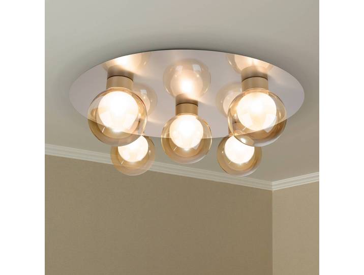 Näve Deckenlampe Donika, dimmbar, creme / amber, für Wohn- / Esszimmer, Glas, Deckenlampe