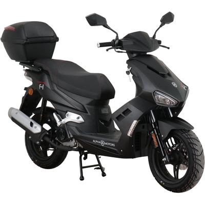 Motorroller ALPHA MOTORS "Mustang FI", schwarz (mattschwarz), Motorroller, 25 km/h, mit USB-Anschluss und Lenkerschloss, sportliches Design, B:67cm H:114cm L:193cm