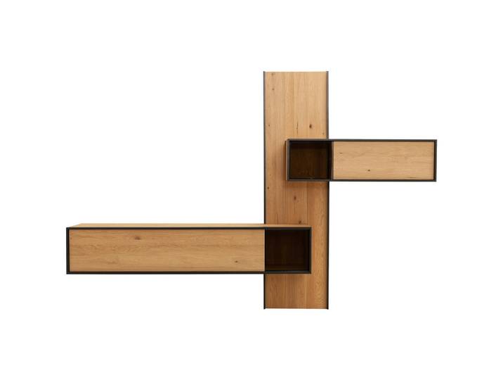 Schöner Wohnen Wohnwand, Eichefarben, Holz, Glas, Kerneiche, massiv, 307x213x42 cm, Beimöbel erhältlich, hängend, Holzmöbel, Wohnwände Holz, Wohnwände Holz