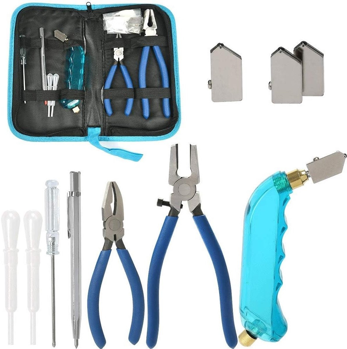 Professionele glassnijderset met olie-feed cutter, snijkop in 2 maten en accessoires - Blauw
