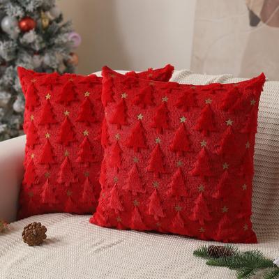 Perfect Picks Market Cozy Knitted Christmas Cushion Cover With Santa & Tree Design For Sofa And Holiday Home Decor christmas Tree Red
