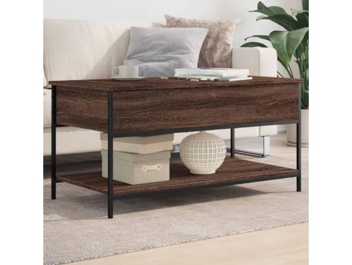 HEFZGDB Couchtisch Braun Eichen-Optik 100x50x50 cm Holzwerkstoff Metall mit verstecktem Staufach und 4 verstellbaren Füßen für Stabilität, Beistelltisch Wohnzimmertisch