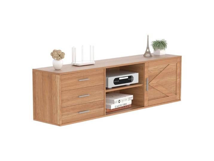 HOMAVO Meuble TV court 160 x 45 x 35 cm NATUREL