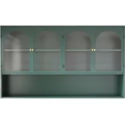 WANDSCHRANK 120cm Metall 4 Türen Graues Glas