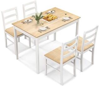 Costway 5-Piece Wooden Dining Set with Rectangular Table and 4 Chairs-Natural
