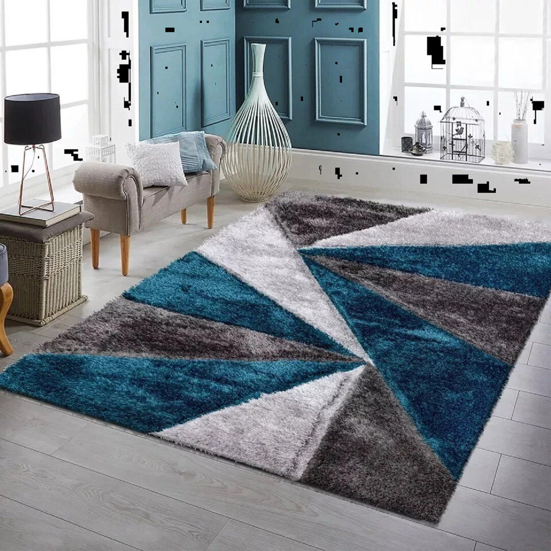 Metro Rectangle Geometric Shag Emerald Rectangle 80 x 150 cm