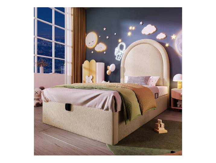 LuxusKollektion Polsterbett Polsterbett Kinder Einzelbett Weltall 90x190 Beige