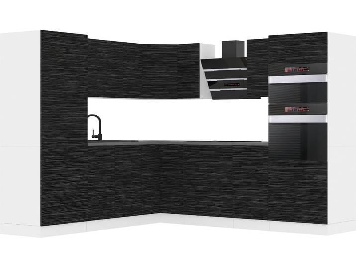 Belini Meuble de cuisine bloc cuisine en L STACY Meubles de cuisine avec poignées\, cuisine intégrée sans électroménager avec meubles hauts et bas\, avec plans de travail\, ébène royal