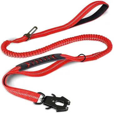 Multisell Products Hub Heavy Duty Reflective Shock Absorbing Bungee Dog Leash With Car Seatbelt For Large Dogs red