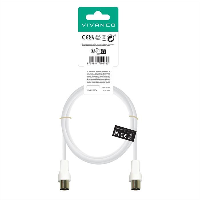 SBS Cavo Antenna Cavo 1,5m,coax-plugcoax Socket-bianco