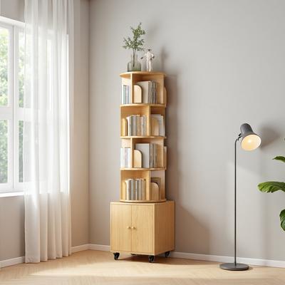 ZWYO HOSIMU "69.68""H 5-Tier Wooden Rotating Bookshelf with Drawer, 360° Display Corner Bookcase for Small Spaces, Floor-Standing Storage Rack"