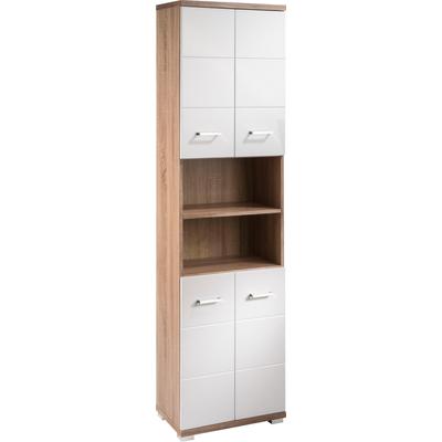 Hochschrank BYLIVING "Nebraska", weiß (sonoma eiche, hochglanz weiß), B:50cm H:192cm T:31,5cm, FSC-zertifizierter Holzwerkstoff, MDF, Schränke, Hochschrank, Breite 50 cm, Badezimmerschrank mit Metallgriffen, viel Stauraum