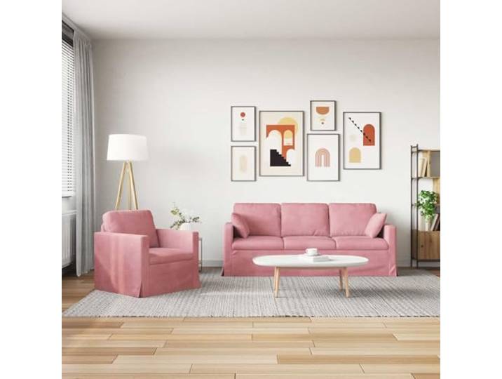 KTHLBRH Sofa-Set, 2-teilig, Rosa, 198 x 78 x 80 cm, Samt Geometrisches Design, modulare Abschnitte, schwarze Details, geeignet für Wohnzimmer und Schlafzimmer