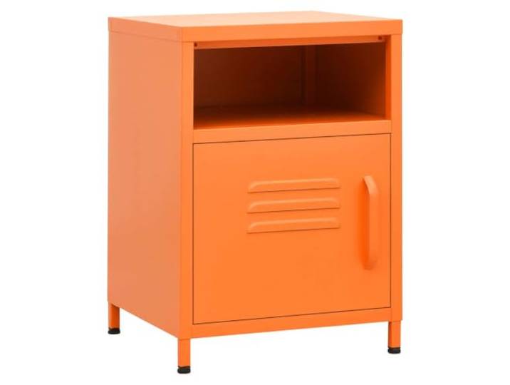 Fisinber Nachttisch Stahl Orange, Beistelltisch mit Tür 35x35x51 cm Kompakter Metallschrank fürs Schlafzimmer mit Fach und Tür. Verstellbare Füße gleichen Bodenunebenheiten aus.