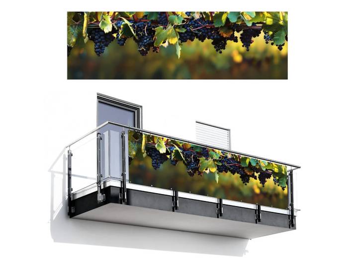 MuchoWow Balkon-Sichtschutz Trauben - Wein - Natur - Grün, Weinrot, Kunststoff, Rechteckig, 300x90 cm, Sonnenschutz, Sichtschutz