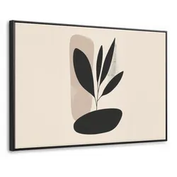 LEINWAND Bilder mit Rahmen - Pflanze - Beige - Japanisch - 140x90