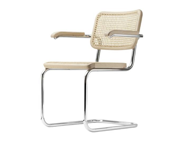 Thonet - S 64 V Armlehnstuhl, Chrom / Buche natur (TP 17) / Rohrgeflecht mit Kunststoffstützgewebe