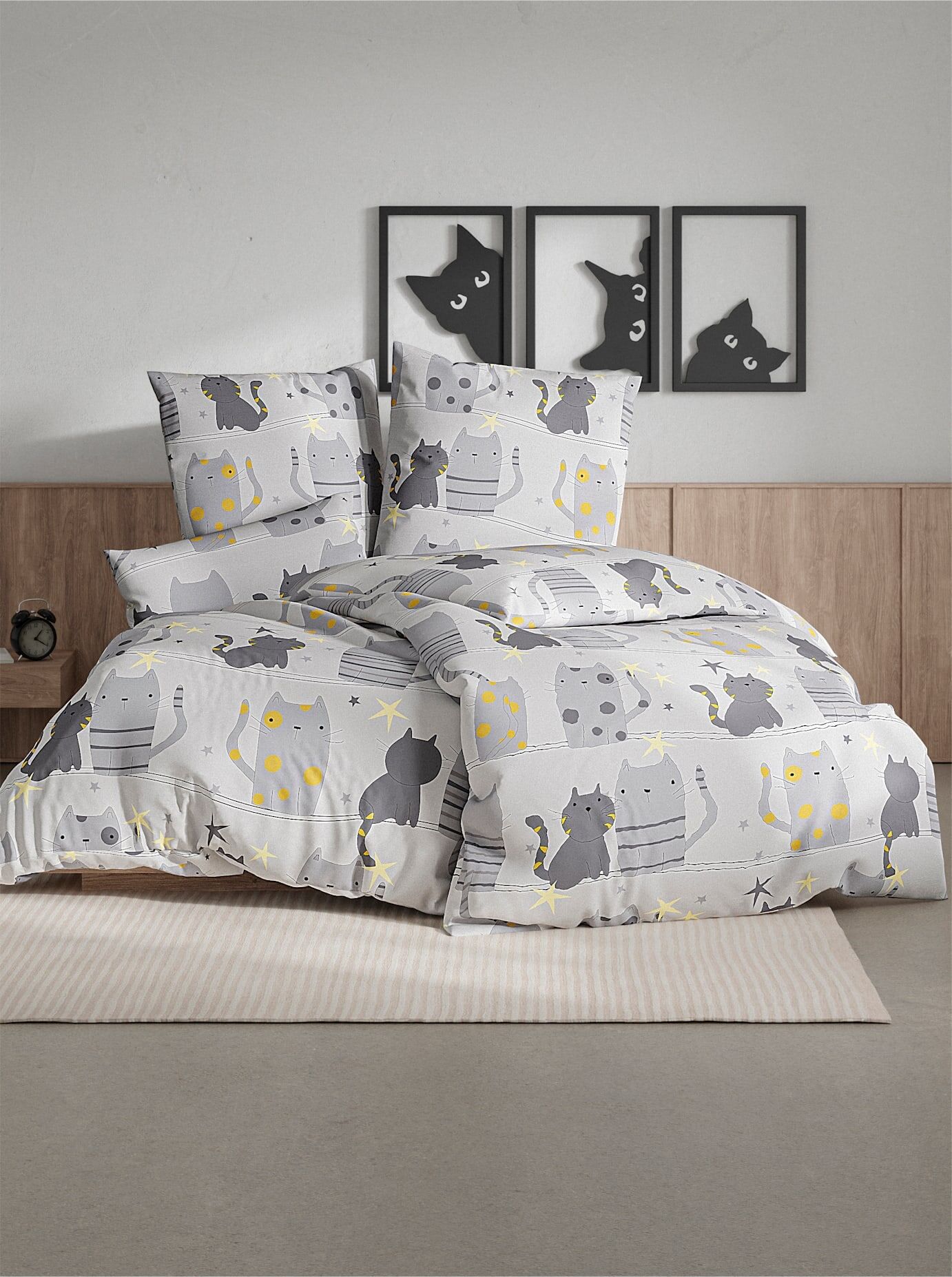 Bettwäsche WÄSCHEPUR Gr. 3, grau (hellgrau, grau, bedruckt), B/L: 155cm x 220cm, Feinbiber, B/L: 80cm x 80cm, 1 tlg., Feinbiber, 100% Baumwolle, Bettwäsche, Bettwäsche