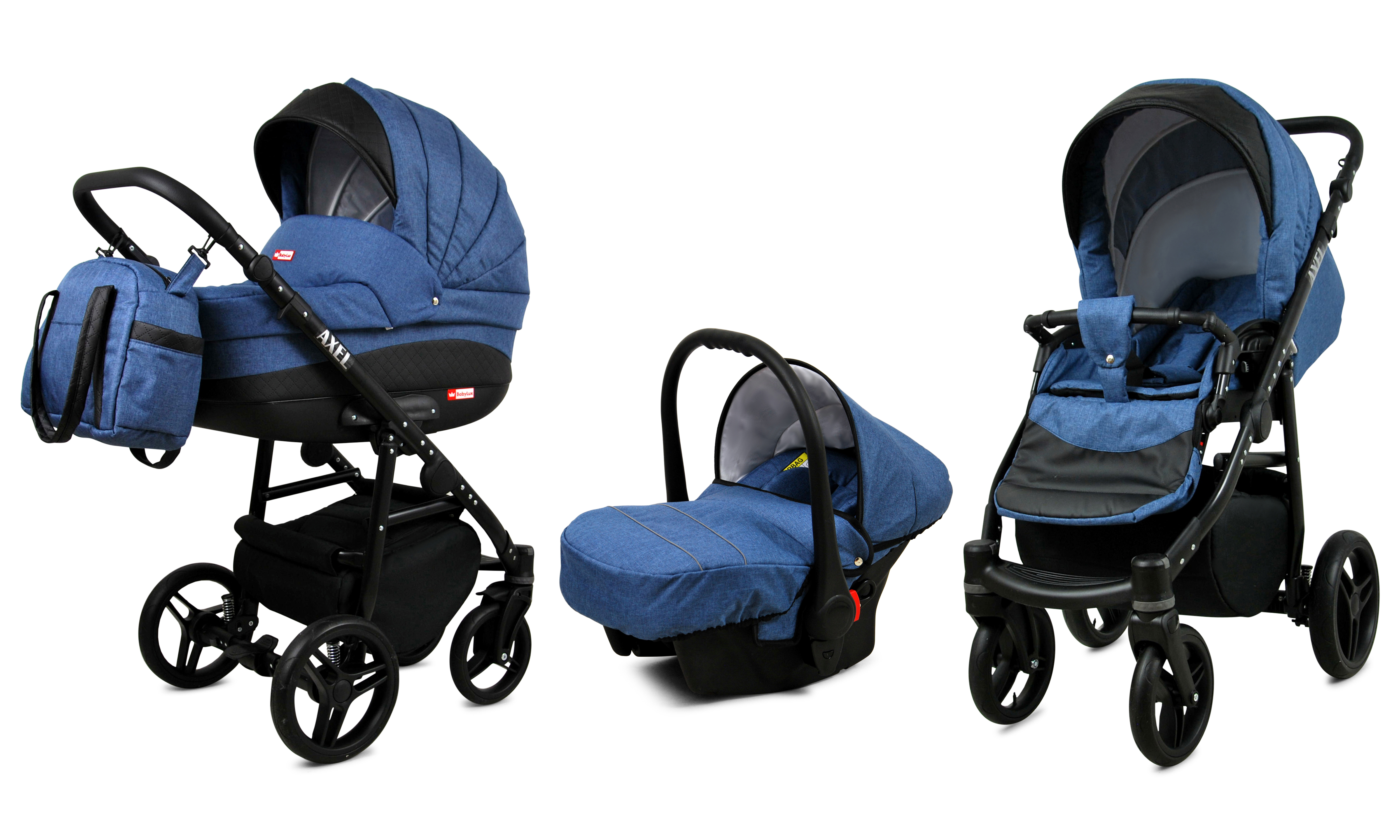 BabyLux Axel | 3in1 Kinderwagen Set | Jeans | Kombikinderwagen | Kinderwagenset | Buggy + Babyw