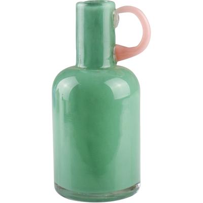 Dekovase AM DESIGN "aus grünem Glas mit einem zarten rosa Griff", grün, B:7,7cm H:15,3cm, Glas, Vasen, modernes Design für Ihr Zuhause