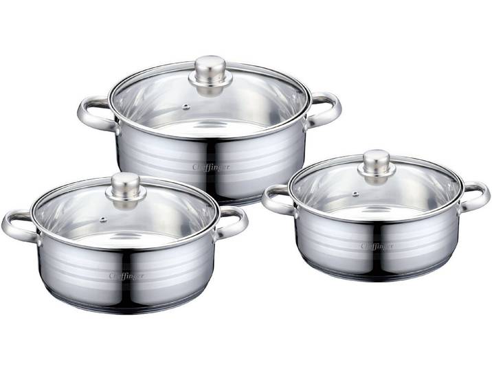 Cheffinger Topf-Set Cheffinger Kochtopf Set Topfset Glasdeckel 6-tlg Induktion Edelstahl, Material: Edelstahl, Glas