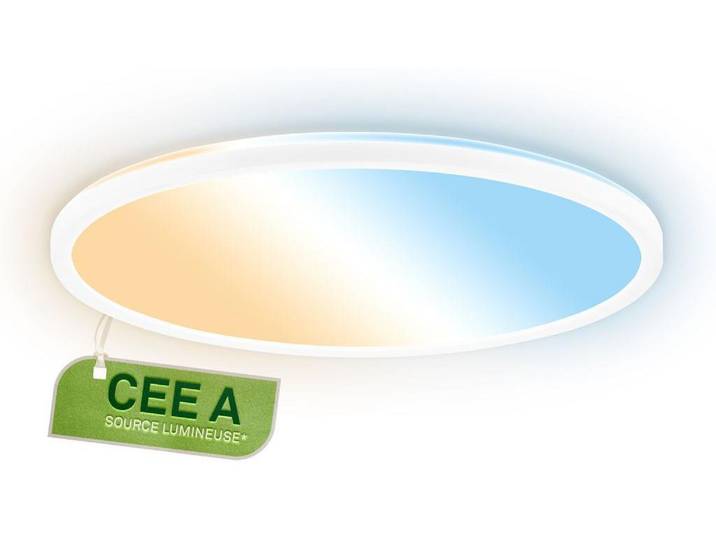Briloner TAVA Panneau LED\, CEE A source lumineuse*\, dimmable\, télécommande\, Ø42 x 3 cm plafonnier led\, plafonnier salon\, luminaire plafond\, blanc