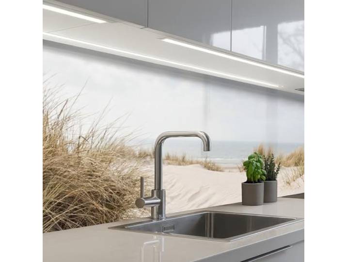 KitchenYeah© Küchenrückwand Selbstklebende Kitchen Wall Protector Küchen 60x250 cm - Rückenwand Küchenfronten Küchenrückwände Küche Wand Wolken - Dünenlandschaft - Sand