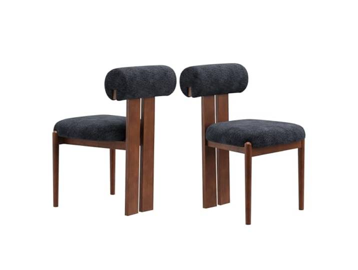 MALOL Esszimmerstühle 2er Set, Mid-Century Modern Polsterstühle aus Stoff mit Stabiler Rückenlehne & dunkelbraunen Holzbeinen,Geeignet für Esszimmer, Küche und Gastronomie, Dunkelblau