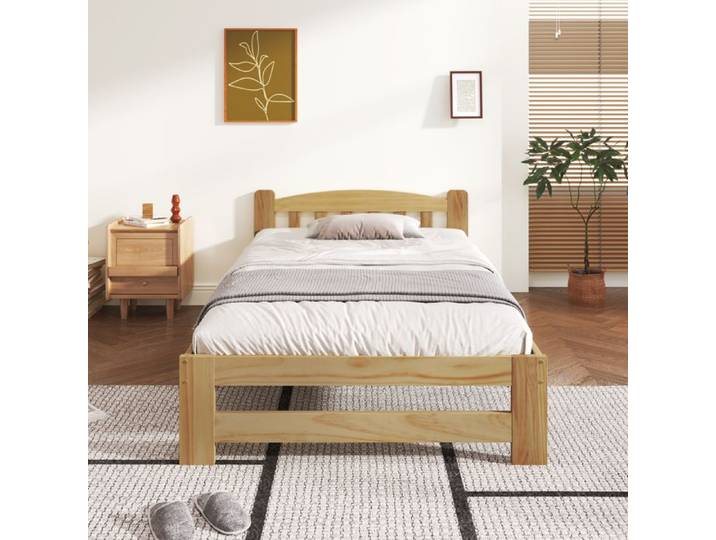 Lit simple en bois massif 90x200 cm avec tete de lit