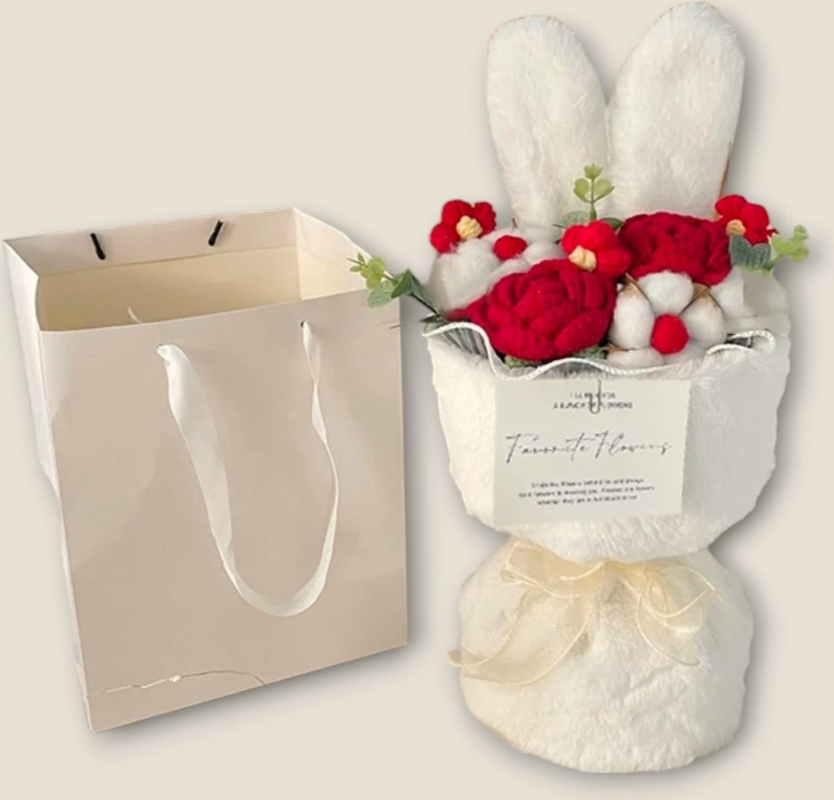 AliRose Gebreid boeket Konijn - Valentijnsgeschenk