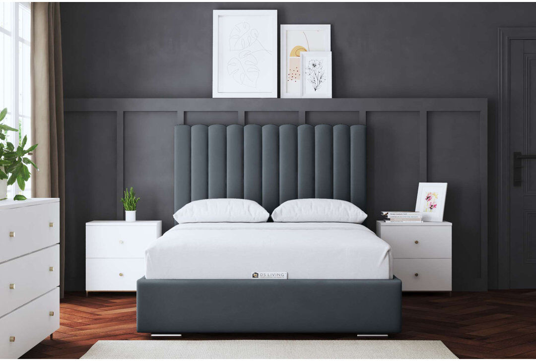 DS Living Panel Ottoman Bed with Headboard Steel Single (3')