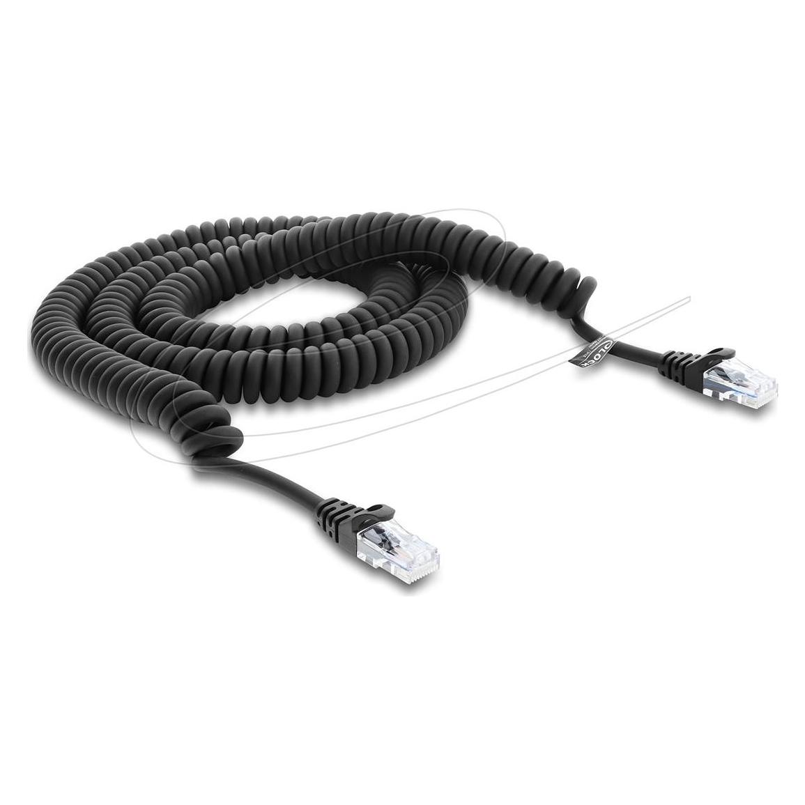 Delock RJ50 Spiralkabel Stecker zu Stecker 3 m schwarz (91236) (U/UTP, CAT5e, 3 m) (91236)