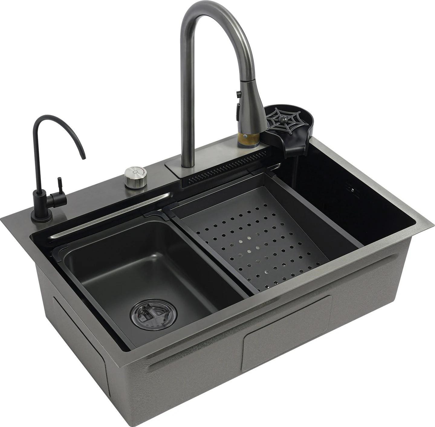 Küchenspüle Set - 3-Becken-Spüle - Edelstahl - Mit Armatur - 2-Loch - Montage