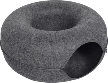 Inspire Curations CozyLoop Felt Cat Tunnel Bed & Interactive Donut Nest dark Gray diameter 50cm