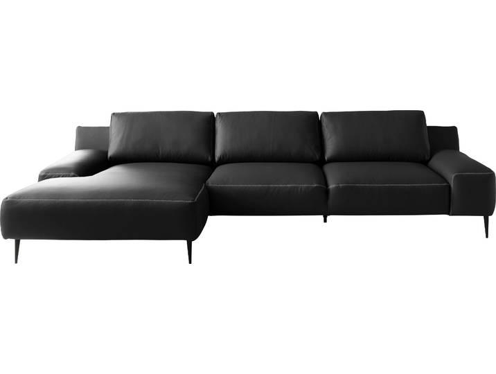 Ecksofa DESIGNWERK Forma L-Form, Designsofa mit aktuellem Fuß, Leder PAMPAS MADRAS , schwarz, B:344cm T:162cm, Leder;Struktur 98% Polyester, 2% Acryl, Sofas, Ecksofa, in hochwertiger Verarbeitung & tollem Sitzkomfort