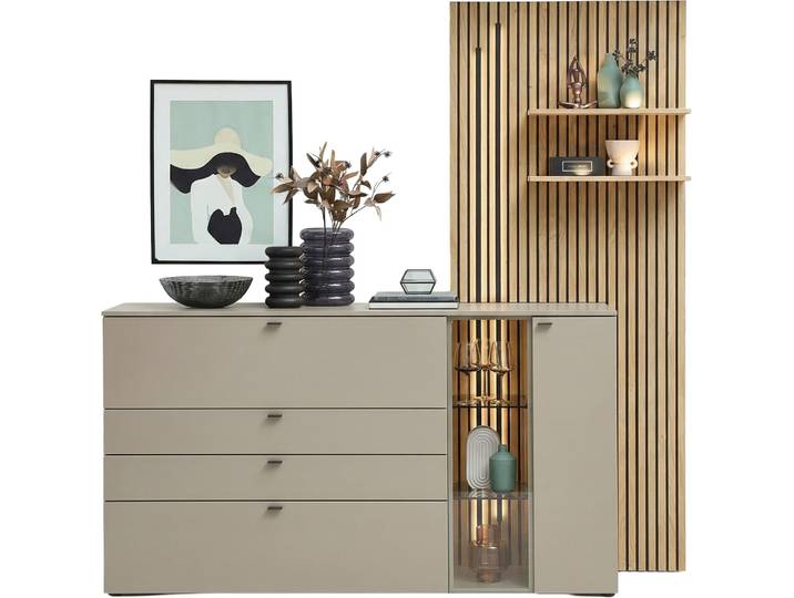 Venjakob Kombination Sideboard/Paneel VANYA, Steingrau, Holznachbildung
